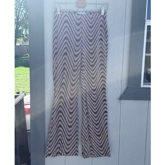 URBAN OUTFITTERS uo brown cream tan textured Bryn pull on flare retro pants - Picture 2 of 10